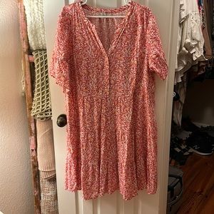 Loft plus size medium length coral patterned dress. SZ 16